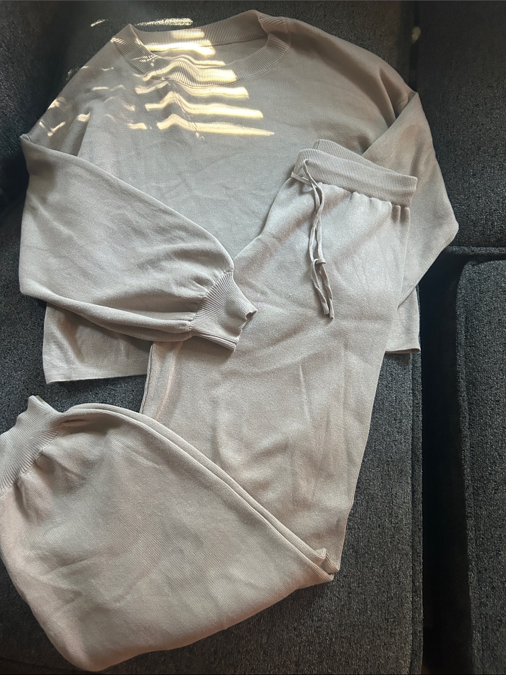 Women's Cream Cozy Knit Lounge Set - Soft Long Sleeve & Joggers
